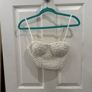 White Pearl Embellished Bustier Top